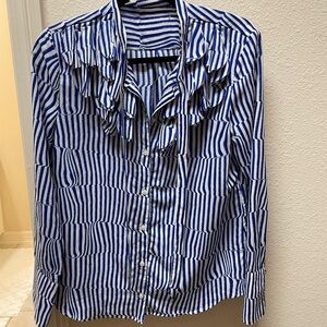 Banana Republic Blue and White Striped Ruffle Blouse